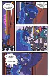 Size: 468x720 | Tagged: safe, artist:princrim, derpibooru import, princess luna, alicorn, changeling, pony, comic:where luna was, a canterlot wedding, comic, horse noises, luna is friggen useless