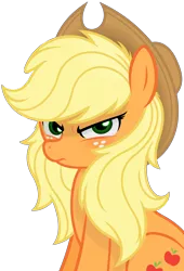 Size: 4000x5876 | Tagged: safe, artist:godoffury, derpibooru import, applejack, earth pony, pony, alternate hairstyle, angry, blushing, cute, female, frown, glare, hat, jackabetes, looking at you, loose hair, mare, simple background, solo, transparent background, tsundere, tsunjack, vector