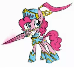 Size: 3200x2944 | Tagged: armor, artist:errorpony, artist:sharmie, cute, derpibooru import, diapinkes, fantasy class, helmet, knight, mouth hold, pinkie pie, safe, solo, sword, warrior, weapon