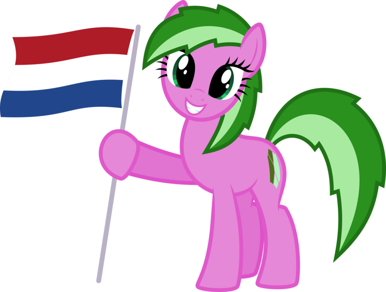 Size: 8457x6400 | Tagged: safe, artist:parclytaxel, derpibooru import, oc, ponified, unofficial characters only, earth pony, pony, .svg available, absurd resolution, dutch, flag, flagpole, leaf, looking at you, nation ponies, netherlands, overijssel, province, provinciepaarden, simple background, smiling, solo, story included, transparent background, vector