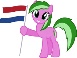 Size: 8457x6400 | Tagged: safe, artist:parclytaxel, derpibooru import, oc, ponified, unofficial characters only, earth pony, pony, .svg available, absurd resolution, dutch, flag, flagpole, leaf, looking at you, nation ponies, netherlands, overijssel, province, provinciepaarden, simple background, smiling, solo, story included, transparent background, vector