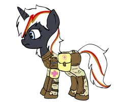 Size: 850x700 | Tagged: safe, artist:glue123, derpibooru import, oc, oc:velvet remedy, unofficial characters only, pony, unicorn, fallout equestria, fanfic, armor, fallout, fanfic art, female, fluttershy medical saddlebag, horn, mare, medical saddlebag, saddle bag, simple background, solo, transparent background