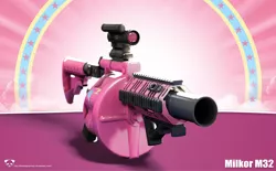 Size: 1610x1000 | Tagged: 3d, aimpoint, artist:the bad panda2, derpibooru import, grenade launcher, gun, gunified, m32 mgl, magpul, meta, my little arsenal, partillery, party cannon, picatinny rail, pinkie pie, safe, weapon
