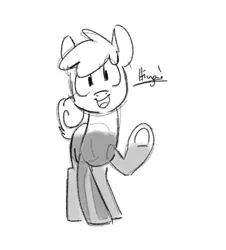 Size: 465x514 | Tagged: artist:goat train, derpibooru import, food pony, looking at you, monochrome, oc, oc:coke pony, open mouth, original species, safe, sketch, smiling, solo, underhoof, unofficial characters only, waving
