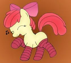 Size: 1800x1601 | Tagged: apple bloom, artist:an-tonio, artist:lord waite, clothes, colored, dancing, derpibooru import, music notes, safe, socks, solo, striped socks