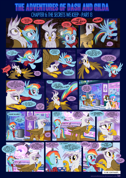 Size: 1248x1749 | Tagged: safe, artist:sorcerushorserus, derpibooru import, fancypants, fleur-de-lis, gilda, rainbow dash, gryphon, pegasus, pony, comic:dash academy, comic, female, mall, mare, shoplifting, shopping, stealing