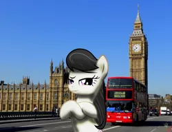 Size: 1600x1226 | Tagged: artist:anitech, artist:ojhat, big ben, bus, derpibooru import, elizabeth tower, england, human, irl, london, octavia melody, photo, ponies in real life, pose, safe, solo, street, vector, vehicle, westminster