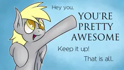 Size: 1191x670 | Tagged: safe, artist:jorobro, derpibooru import, derpy hooves, pegasus, pony, compliment, cute, female, mare, motivation, motivational, motivational poster, nice, pointing, reaction image, solo, truth