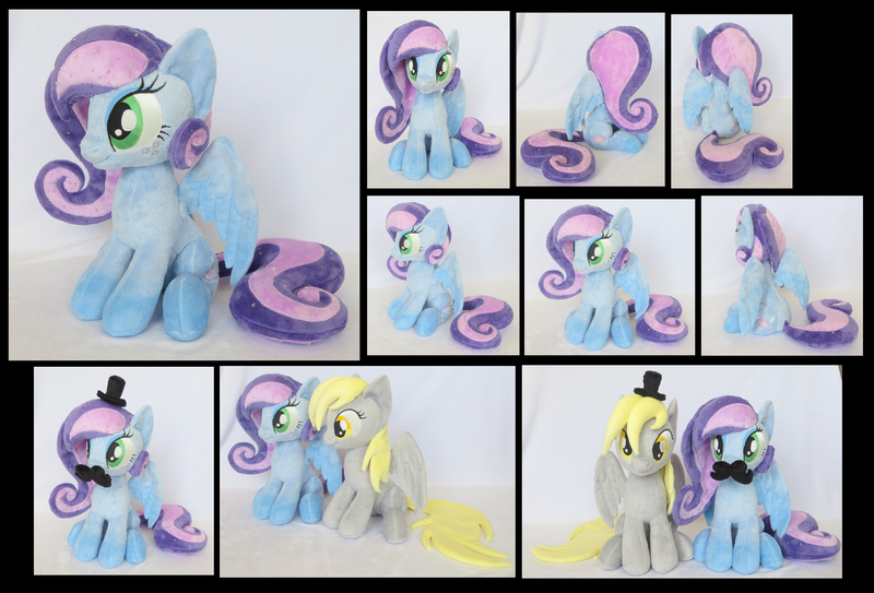 Size: 2145x1457 | Tagged: safe, artist:fireflytwinkletoes, derpibooru import, derpy hooves, oc, oc:cloudy dreamscape, pegasus, pony, female, irl, mare, moustache, photo, plushie, sitting