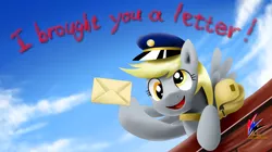 Size: 1920x1079 | Tagged: safe, artist:nekokevin, derpibooru import, derpy hooves, pegasus, pony, female, i brought you a letter, letter, mailmare, mare, solo