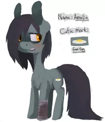 Size: 3980x4619 | Tagged: dead source, safe, artist:berrydrops, derpibooru import, oc, oc:amelia, unofficial characters only, earth pony, pony, bandage, blood, dried blood, female, fried egg, mare, monocle, simple background, solo, white background