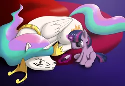 Size: 1600x1103 | Tagged: safe, artist:skecchiart, derpibooru import, princess celestia, twilight sparkle, alicorn, pony, unicorn, :o, blank flank, crown, cute, cutelestia, duo, eyes closed, face doodle, female, filly, filly twilight sparkle, funny, funny as hell, glowing horn, hoof shoes, jewelry, levitation, magic, majestic as fuck, mare, marker, missing cutie mark, momlestia, prone, regalia, silly, silly pony, sleeping, smiling, sweet dreams fuel, telekinesis, this will end in laughs, this will end in tears and/or a journey to the moon, twiabetes, unicorn twilight, younger