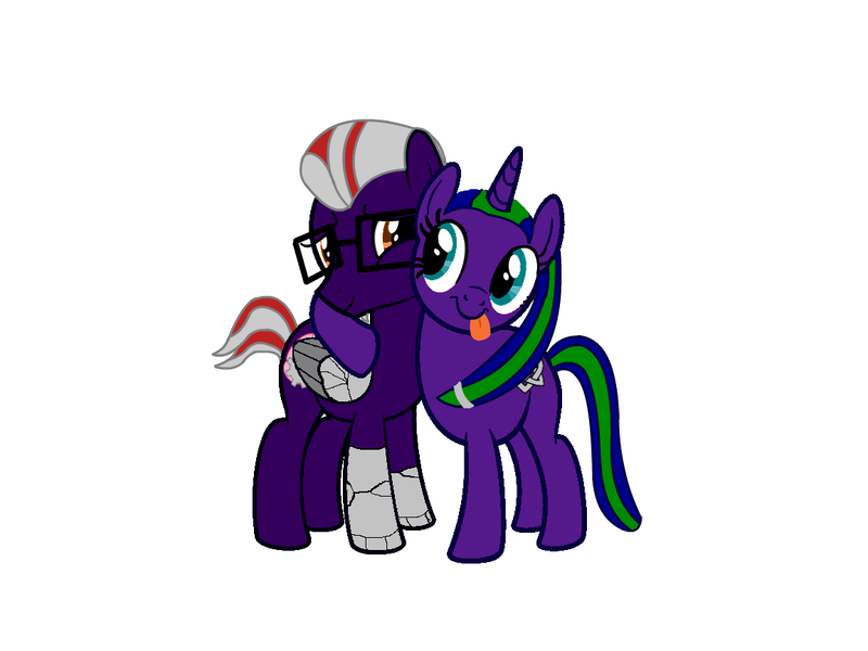 Size: 1152x864 | Tagged: safe, derpibooru import, oc, oc:gearhead, oc:silver link, unofficial characters only, cyborg, pegasus, pony, unicorn, augmented, donut steel, glasses, prosthetic limb, prosthetic wing, prosthetics, scientist, siblings, story included, tongue out