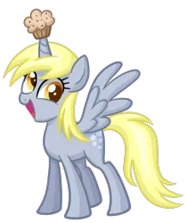 Size: 1872x2232 | Tagged: safe, artist:thecheeseburger, derpibooru import, derpy hooves, alicorn, pony, alicornified, derpicorn, muffin, muffin queen, race swap, solo