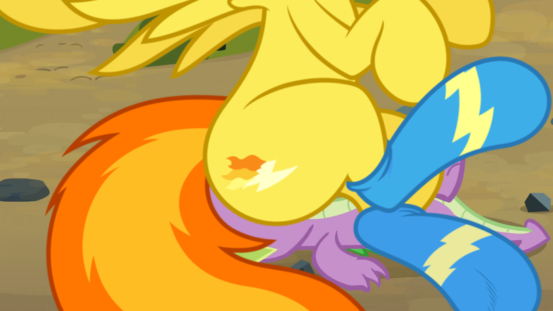 Size: 1280x720 | Tagged: artist:titanium-pony, derpibooru import, edit, edited screencap, facesitting, facesitting on spike, questionable, screencap, show accurate, show accurate porn, spike, spikefire, spitfire