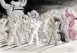 Size: 1920x1340 | Tagged: safe, artist:abyssalemissary, derpibooru import, derpy hooves, doctor whooves, iron will, lyra heartstrings, pinkie pie, prince blueblood, time turner, trixie, vinyl scratch, oc, pegasus, pony, zombie, dancing, female, mare, thriller