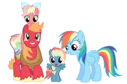 Size: 1097x729 | Tagged: safe, artist:offical-lunaflaire, derpibooru import, big macintosh, rainbow dash, oc, earth pony, pony, family, male, offspring, parent:big macintosh, parent:rainbow dash, parents:rainbowmac, rainbowmac, shipping, stallion, straight