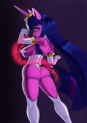 Size: 851x1200 | Tagged: anthro, artist:dclzexon, ass, breasts, busty twilight sparkle, clothes, dancer, derpibooru import, evening gloves, female, panties, pasties, sideboob, solo, solo female, suggestive, thong, twilight sparkle, underwear
