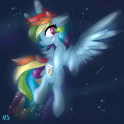 Size: 2800x2800 | Tagged: safe, artist:nekosnicker, derpibooru import, rainbow dash, pegasus, pony, female, flying, looking at you, mare, night, night sky, rainbow trail, sky, solo, spread wings, wings