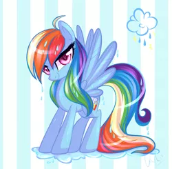 Size: 1641x1606 | Tagged: artist:suzuii, bedroom eyes, derpibooru import, looking at you, rainbow dash, safe, smiling, solo, spread wings, wet, wet mane, wingboner