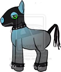 Size: 400x470 | Tagged: suggestive, artist:omgponayz, derpibooru import, oc, unofficial characters only, adoptable, bondage, gimp suit, hood, mask, solo, watermark, zipper, zippermouth