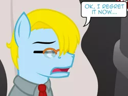 Size: 640x480 | Tagged: safe, artist:aha-mccoy, derpibooru import, oc, oc:anonlestia, oc:tony starkehuf, unofficial characters only, earth pony, pony, nopony-ask-mclovin, eyes closed, glasses, male, speech bubble, stallion