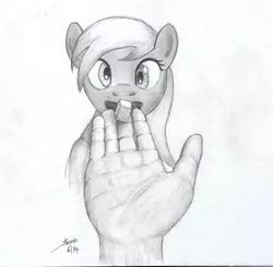 Size: 1024x1002 | Tagged: safe, artist:rainbow-dosh, derpibooru import, edit, derpy hooves, oc, oc:anon, human, pegasus, pony, /mlp/, drawfag, female, hand, mare, monochrome, sugarcube, traditional art