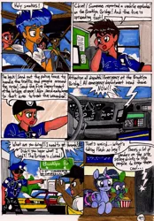 Size: 1360x1949 | Tagged: safe, artist:newyorkx3, derpibooru import, flash sentry, spike, twilight sparkle, twilight sparkle (alicorn), alicorn, human, pony, comic:twilight and the big city, car, comic, female, flash sentry's car, ford, ford crown victoria, mare, police, police officer, taxi, traditional art