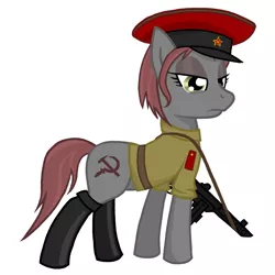 Size: 2000x2000 | Tagged: boots, clothes, communism, derpibooru import, gun, hammer and sickle, hat, oc, oc:veronika, ppsh-41, rivalry, safe, shirt, solo, submachinegun, unofficial characters only, weapon