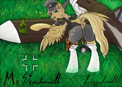 Size: 4092x2893 | Tagged: artist:fuzzyhead12, bf 109, derpibooru import, from behind, germany, luftwaffe, oc, oc:messerschmidt, solo, suggestive, unofficial characters only