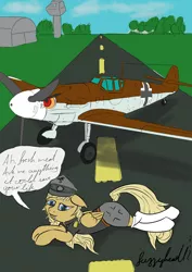 Size: 500x707 | Tagged: artist:fuzzyhead12, ask, bf 109, derpibooru import, lies, oc, oc:messerschmidt, plane, safe, tumblr, unofficial characters only