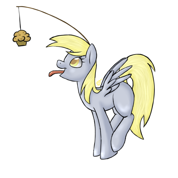 Size: 2000x2000 | Tagged: safe, artist:doomcakes, derpibooru import, derpy hooves, pegasus, pony, carrot on a stick, female, mare, muffin, solo