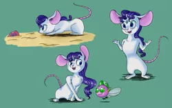 Size: 1407x882 | Tagged: artist:crazypon3, derpibooru import, eyes on the prize, fly, gem, green background, mouse, mousified, parasprite, paraspritized, rarimouse, rarity, rodent, safe, simple background, smiling, species swap, spike