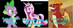 Size: 1874x720 | Tagged: derpibooru import, dragon, garble, movie spoof, princess cadance, safe, spike, surfs up, text, wat