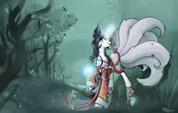 Size: 1570x1000 | Tagged: ahri, artist:nastylady, clothes, derpibooru import, league of legends, magic, ponified, safe, solo