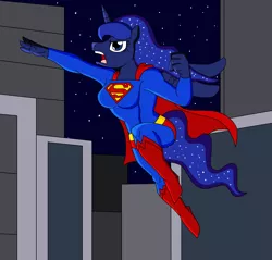 Size: 3659x3500 | Tagged: anthro, artist:advanceddefense, artist:natter45, derpibooru import, muscles, night, princess luna, safe, solo, superhero, superman, supermare