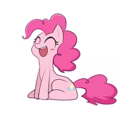 Size: 750x750 | Tagged: artist:makita, blushing, blush sticker, cute, derpibooru import, diapinkes, eyes closed, open mouth, pinkie pie, pixiv, safe, simple background, sitting, solo, white background