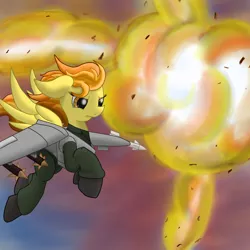 Size: 2600x2600 | Tagged: safe, artist:flashiest lightning, derpibooru import, spitfire, pony, aircraft, female, fight, mare, pilot, plane suit thing, pone combat, solo, wonderbolts