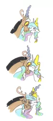 Size: 851x1920 | Tagged: dead source, safe, artist:frankilew, derpibooru import, discord, princess celestia, alicorn, draconequus, pony, boop, cute, discute, dislestia, eye contact, eyes closed, female, floppy ears, frown, kissing, lidded eyes, male, mare, nose kiss, noseboop, nuzzling, open mouth, shipping, simple background, smiling, straight, traditional art, wavy mouth, white background, wide eyes