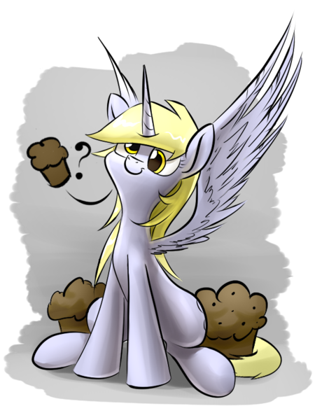 Size: 600x800 | Tagged: safe, derpibooru import, derpy hooves, alicorn, pony, alicornified, derpicorn, muffin, princess derpy, race swap, solo