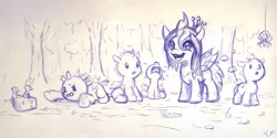 Size: 1500x750 | Tagged: artist:kp-shadowsquirrel, ballpoint pen, changeling, changeling queen, cheese, crying, cute, cutealis, cuteling, derpibooru import, female, filly, foal, monochrome, mouse, nymph, queen chrysalis, safe, spider, traditional art, younger