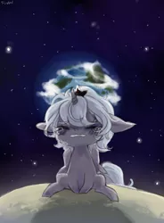 Size: 500x680 | Tagged: artist:shanshantmblr, banishment, crying, dead source, derpibooru import, earth, eyes closed, filly, floppy ears, lonely, moon, planet, princess luna, sad, safe, sitting, solo, space, woona