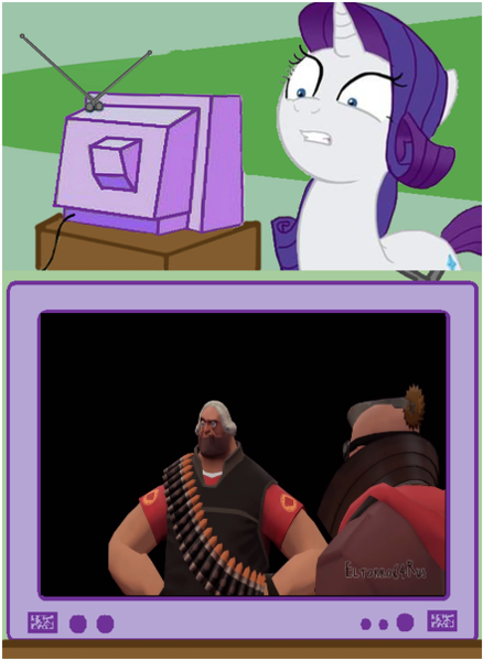 Size: 441x604 | Tagged: safe, derpibooru import, rarity, pony, unicorn, eltorro64rus, engineer, exploitable meme, female, heavy weapons guy, mare, meme, obligatory pony, solo, team fortress 2, tv meme, youtube, youtube link