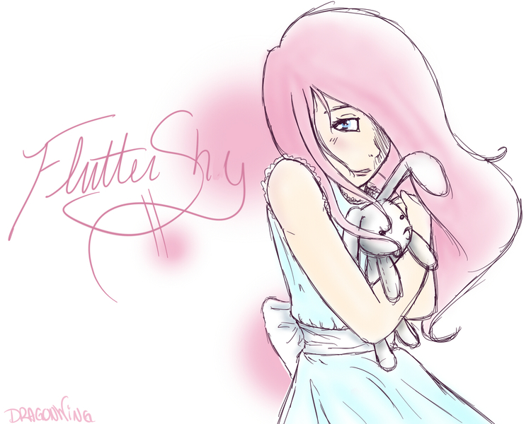 Size: 1500x1200 | Tagged: artist:zombiicrow, derpibooru import, fluttershy, human, humanized, plushie, rabbit, safe, solo