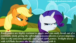 Size: 1280x720 | Tagged: applejack, derpibooru import, headcanon, rarity, redpilled-mlp-headcanons, safe