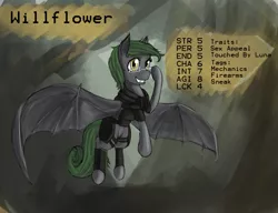 Size: 1545x1189 | Tagged: safe, artist:pantzar, derpibooru import, oc, oc:willflower, unofficial characters only, bat pony, pony, fallout equestria, reference sheet, solo