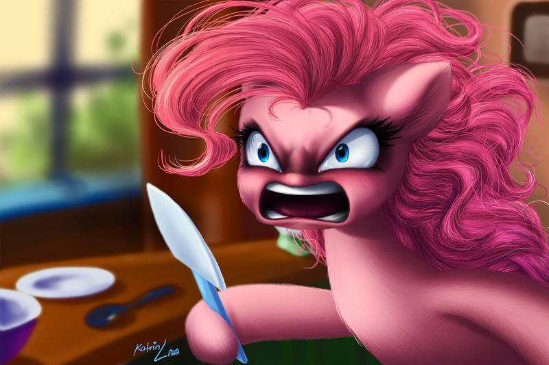 Size: 2637x1758 | Tagged: angry, artist:katputze, derpibooru import, dishes, faic, pinkie pie, safe, solo, spatula, spoon