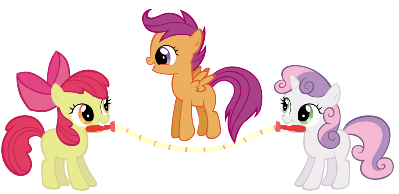 Size: 4000x1952 | Tagged: apple bloom, artist:azure-vortex, cute, cutie mark crusaders, derpibooru import, grin, happy, hopping, jumping, jump rope, mouth hold, open mouth, playing, safe, scootaloo, simple background, smiling, sweetie belle, transparent background, vector