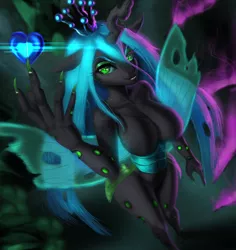 Size: 1039x1100 | Tagged: suggestive, artist:dclzexon, derpibooru import, queen chrysalis, anthro, breasts, busty queen chrysalis, female, nail polish, solo, stupid sexy chrysalis