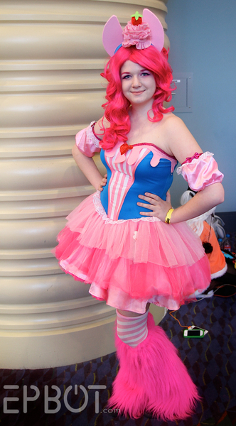 Size: 830x1500 | Tagged: 2014, artist needed, clothes, convention, cosplay, derpibooru import, human, irl, irl human, leg warmers, megacon, otakon, photo, pinkie pie, safe, socks, solo, strapless, striped socks